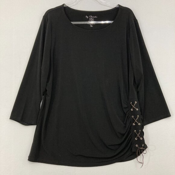 Chico's Tops - Chico's size XL/3 Black Crew Neck 3/4 Sleeve Lace Up Detail Boho Stretch Top